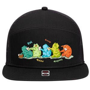 Funny Kawaii Frog Eat. Sleep. Bathe. Repeat Gift 7 Panel Mesh Trucker Snapback Hat