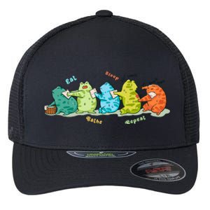 Funny Kawaii Frog Eat. Sleep. Bathe. Repeat Gift Flexfit Unipanel Trucker Cap