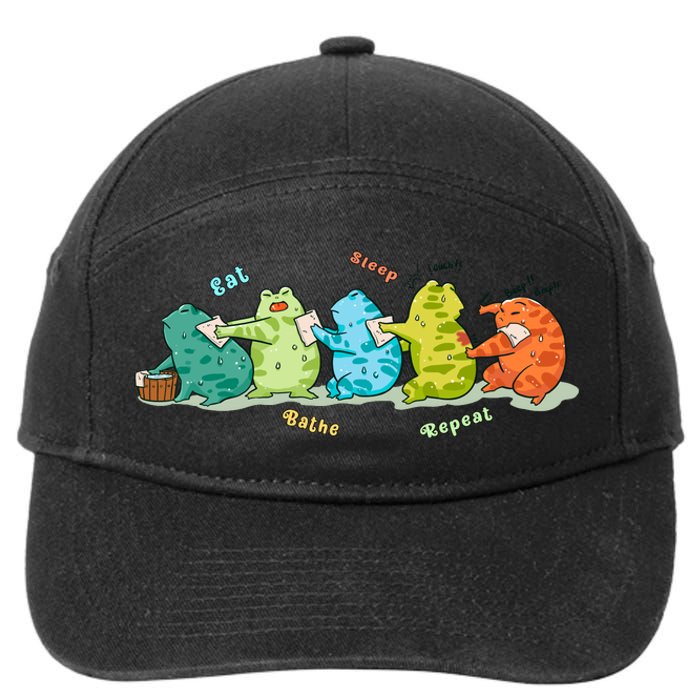 Funny Kawaii Frog Eat. Sleep. Bathe. Repeat Gift 7-Panel Snapback Hat