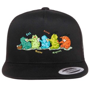 Funny Kawaii Frog Eat. Sleep. Bathe. Repeat Gift Flat Bill Trucker Hat