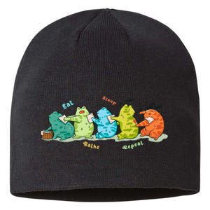 Funny Kawaii Frog Eat. Sleep. Bathe. Repeat Gift Sustainable Beanie