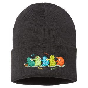 Funny Kawaii Frog Eat. Sleep. Bathe. Repeat Gift Sustainable Knit Beanie