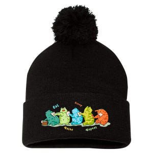 Funny Kawaii Frog Eat. Sleep. Bathe. Repeat Gift Pom Pom 12in Knit Beanie