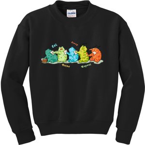 Funny Kawaii Frog Eat. Sleep. Bathe. Repeat Gift Kids Sweatshirt