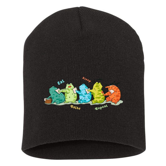 Funny Kawaii Frog Eat. Sleep. Bathe. Repeat Gift Short Acrylic Beanie