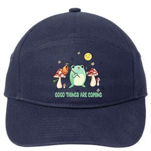 Frog with Mushroom Hat Cute Cottagecore Aesthetic Gift 7-Panel Snapback Hat