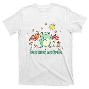 Frog with Mushroom Hat Cute Cottagecore Aesthetic Gift T-Shirt