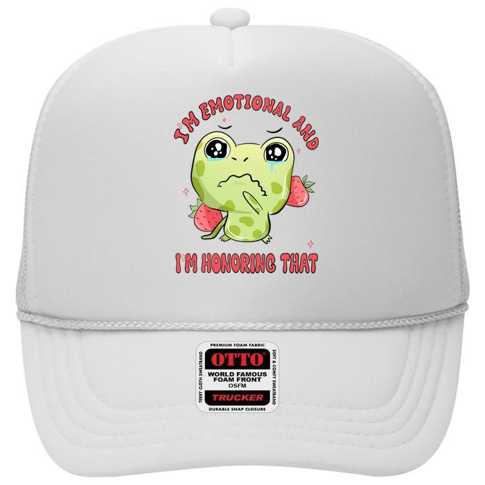 Kawaii Strawberry Frog - Cute Retro Japanese Aesthetic Gift High Crown Mesh Back Trucker Hat