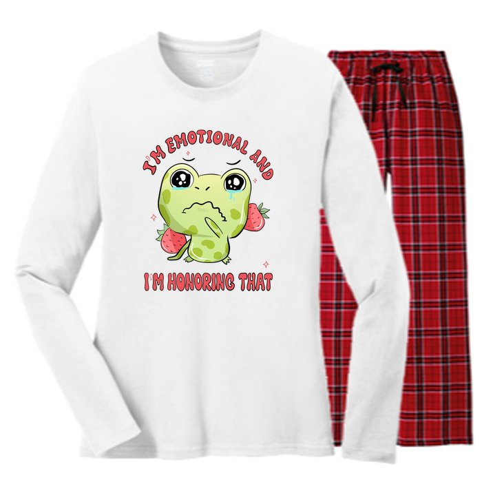 Kawaii Strawberry Frog - Cute Retro Japanese Aesthetic Gift Women's Long Sleeve Flannel Pajama Set 