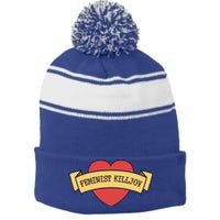 Feminist Killjoy Feminism Strong Empowert Heart Gift Stripe Pom Pom Beanie