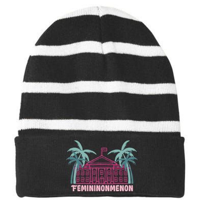 Femininonmenon Kamala For President Funny Election 2024 Striped Beanie with Solid Band