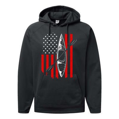 Funny Kayaking Gift For  Cool American Flag Kayak Performance Fleece Hoodie