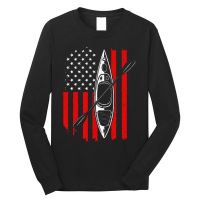 Funny Kayaking Gift For  Cool American Flag Kayak Long Sleeve Shirt