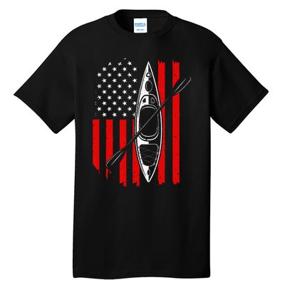 Funny Kayaking Gift For  Cool American Flag Kayak Tall T-Shirt