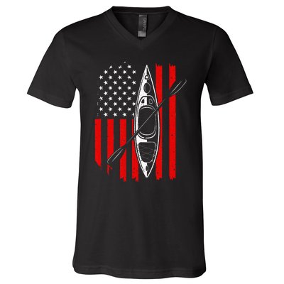 Funny Kayaking Gift For  Cool American Flag Kayak V-Neck T-Shirt