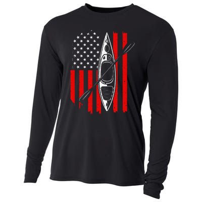 Funny Kayaking Gift For  Cool American Flag Kayak Cooling Performance Long Sleeve Crew