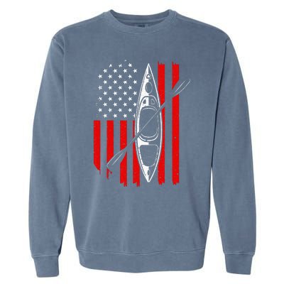 Funny Kayaking Gift For  Cool American Flag Kayak Garment-Dyed Sweatshirt