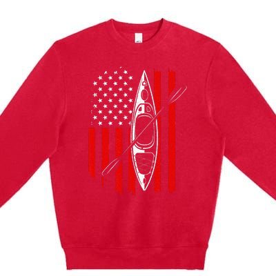 Funny Kayaking Gift For  Cool American Flag Kayak Premium Crewneck Sweatshirt