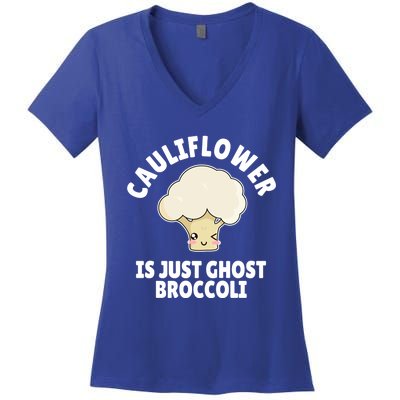 Funny Kawaii Ghost Broccoli And Cauliflower Cute Gift Women's V-Neck T-Shirt