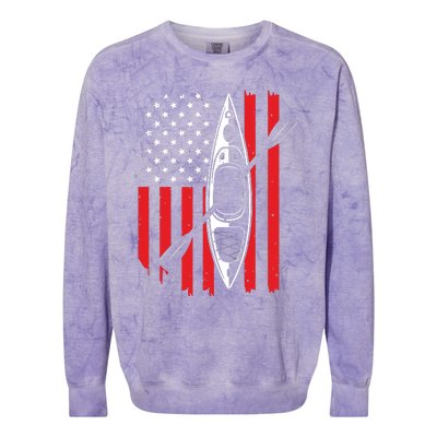 Funny Kayaking Gift For Cool American Flag Kayak Colorblast Crewneck Sweatshirt