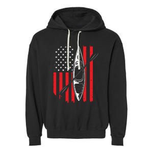 Funny Kayaking Gift For Cool American Flag Kayak Garment-Dyed Fleece Hoodie