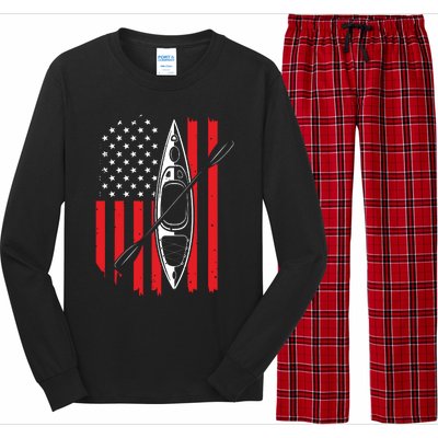 Funny Kayaking Gift For Cool American Flag Kayak Long Sleeve Pajama Set