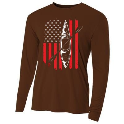 Funny Kayaking Gift For Cool American Flag Kayak Cooling Performance Long Sleeve Crew