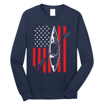 Funny Kayaking Gift For Cool American Flag Kayak Long Sleeve Shirt