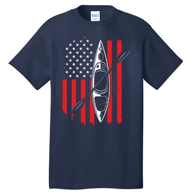 Funny Kayaking Gift For Cool American Flag Kayak Tall T-Shirt