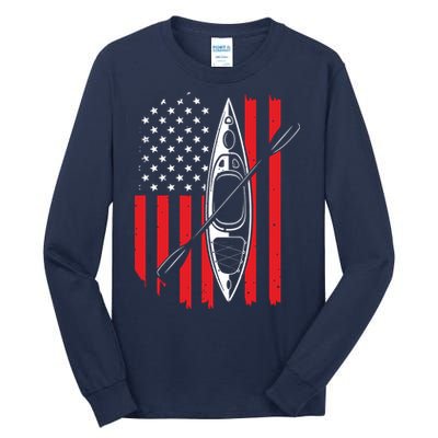 Funny Kayaking Gift For Cool American Flag Kayak Tall Long Sleeve T-Shirt