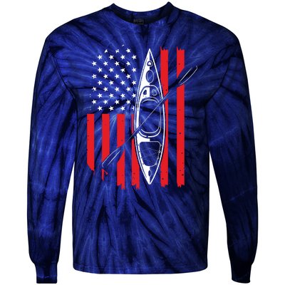 Funny Kayaking Gift For Cool American Flag Kayak Tie-Dye Long Sleeve Shirt