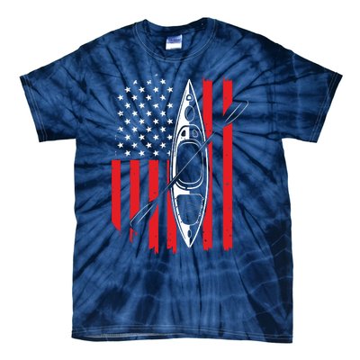 Funny Kayaking Gift For Cool American Flag Kayak Tie-Dye T-Shirt