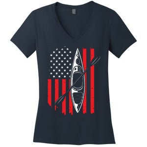 Funny Kayaking Gift For Cool American Flag Kayak Women's V-Neck T-Shirt