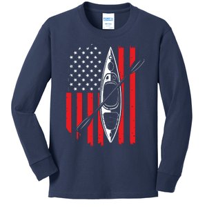 Funny Kayaking Gift For Cool American Flag Kayak Kids Long Sleeve Shirt