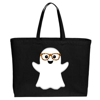 Funny Kids Ghost Halloween Costume Leopard Print Sunglasses Cotton Canvas Jumbo Tote