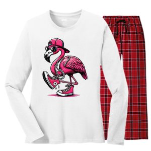 Flamingo Kamala Harris For President 47th Retro Women's Long Sleeve Flannel Pajama Set 