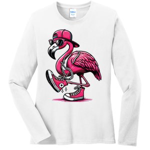 Flamingo Kamala Harris For President 47th Retro Ladies Long Sleeve Shirt