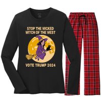 Funny Kamala Harris Stop The Wicked Witch Of The West Women's Long Sleeve Flannel Pajama Set 