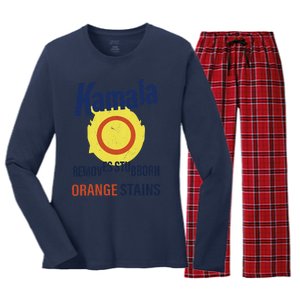 Funny Kamala Harris 2024 Removes Stubborn Orange Stains Women's Long Sleeve Flannel Pajama Set 