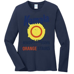 Funny Kamala Harris 2024 Removes Stubborn Orange Stains Ladies Long Sleeve Shirt