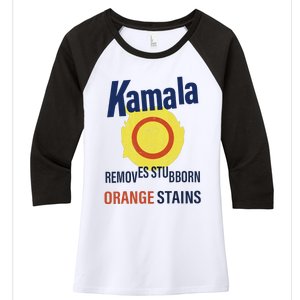 Funny Kamala Harris 2024 Removes Stubborn Orange Stains Women's Tri-Blend 3/4-Sleeve Raglan Shirt