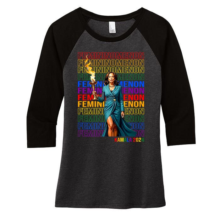 Femininomenon Kamala Harris 2024 Women's Tri-Blend 3/4-Sleeve Raglan Shirt