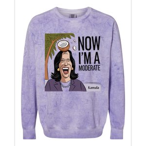 Funny Kamala Harris Now Moderate After Coconut Fell On Head Colorblast Crewneck Sweatshirt