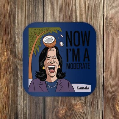 Funny Kamala Harris Now Moderate After Coconut Fell On Head Coaster