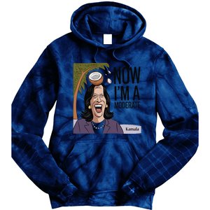 Funny Kamala Harris Now Moderate After Coconut Fell On Head Tie Dye Hoodie