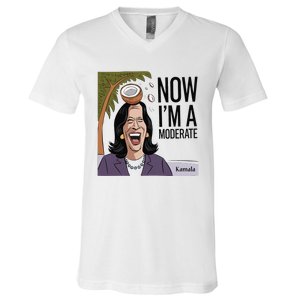 Funny Kamala Harris Now Moderate After Coconut Fell On Head V-Neck T-Shirt