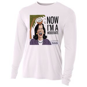 Funny Kamala Harris Now Moderate After Coconut Fell On Head Cooling Performance Long Sleeve Crew