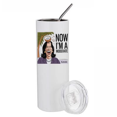 Funny Kamala Harris Now Moderate After Coconut Fell On Head Stainless Steel Tumbler