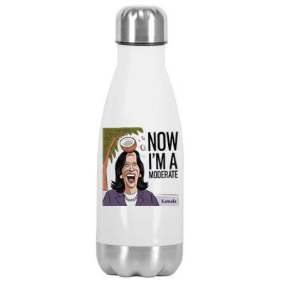 Funny Kamala Harris Now Moderate After Coconut Fell On Head Stainless Steel Insulated Water Bottle