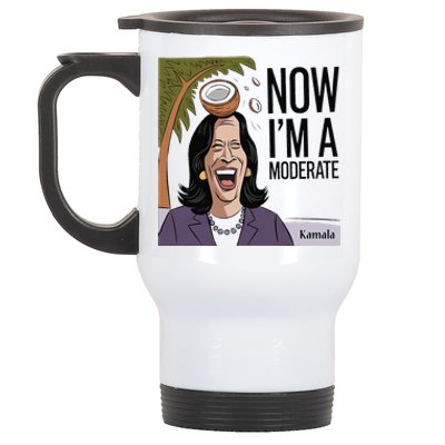 Funny Kamala Harris Now Moderate After Coconut Fell On Head Stainless Steel Travel Mug